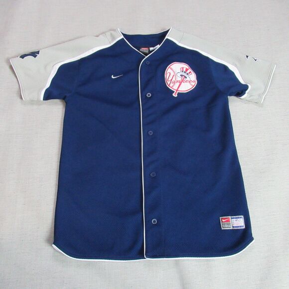Vintage Nike Team Jersey Boys XL Navy New York Yankees #2 Derek Jeter MLB Button - Picture 1 of 14
